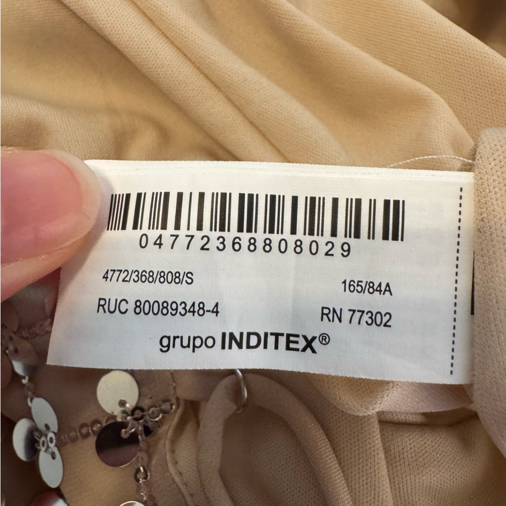 Zara Silver Sequin Beige Square Neck Mini Dress- Small - Picture 12 of 16